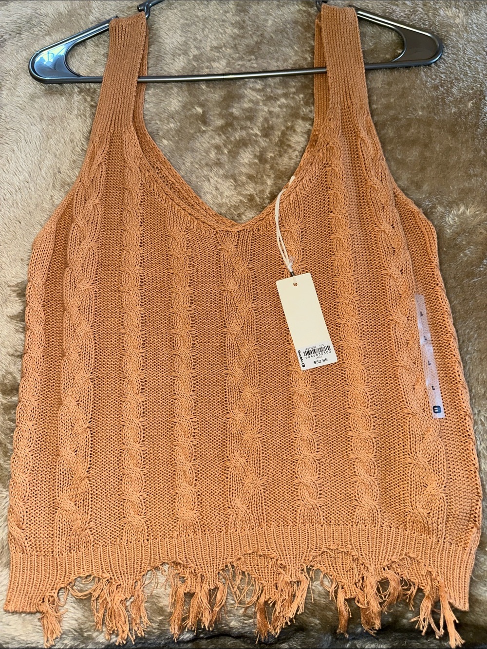 Gilded Intent Cable Knit V-Neck Tank in Tan